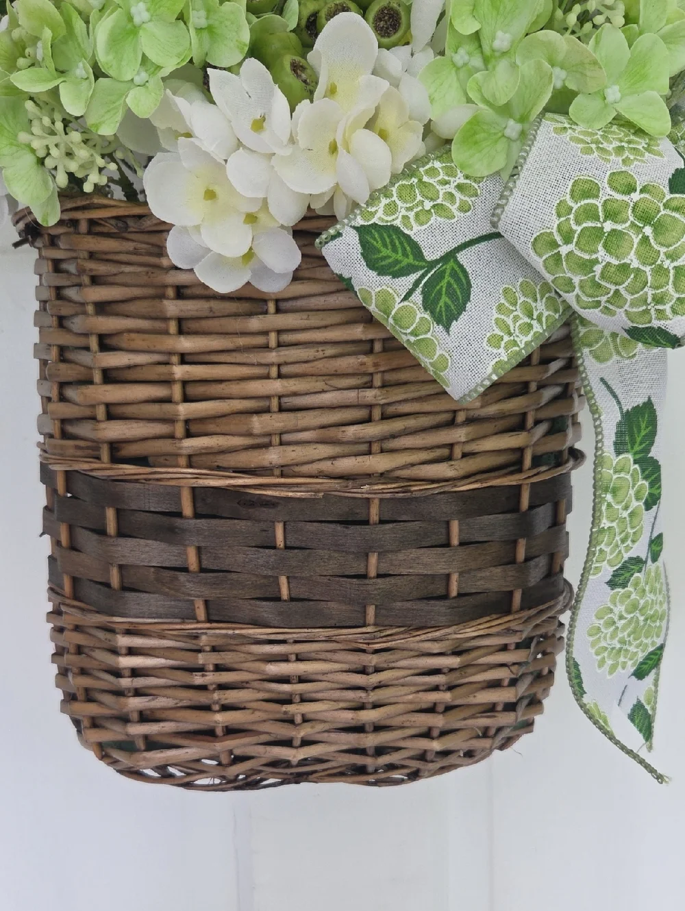 Green Hydrangea Floral Wreath Door Basket Decorative Bow Year Round Door Wreath